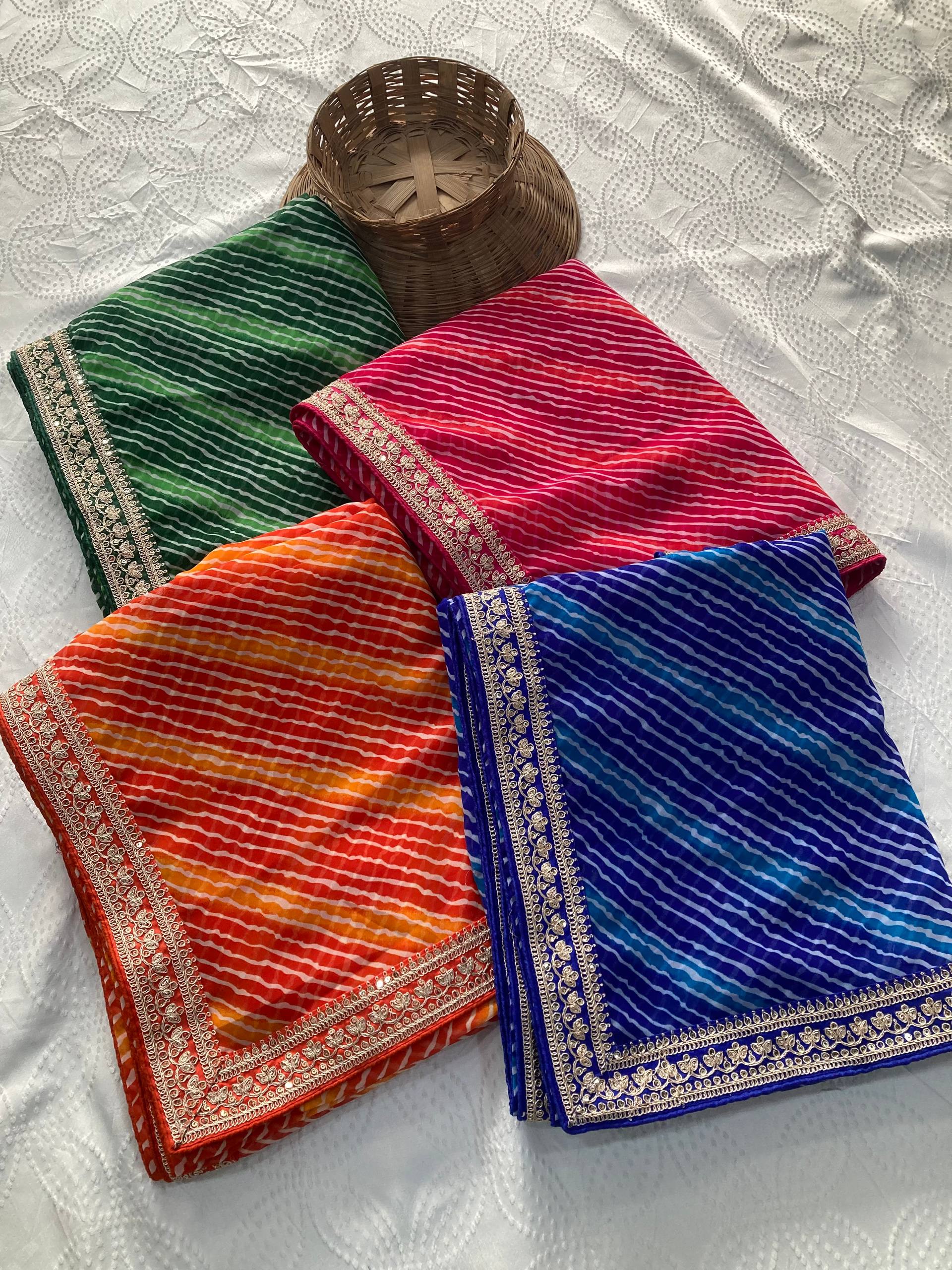 Festive Wear Leheriya Saree with Work  Designer Border and work blouse