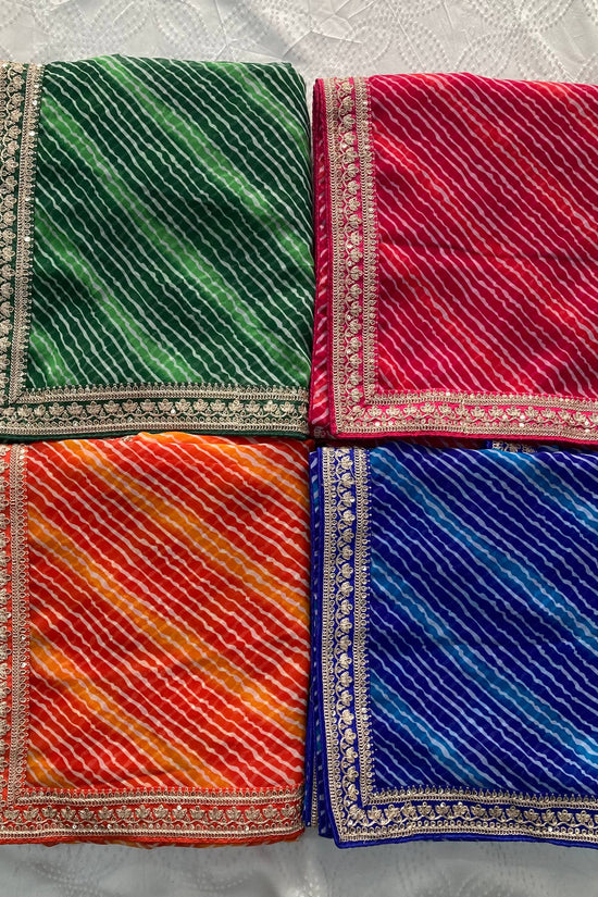 Festive Wear Leheriya Saree with Work  Designer Border and work blouse