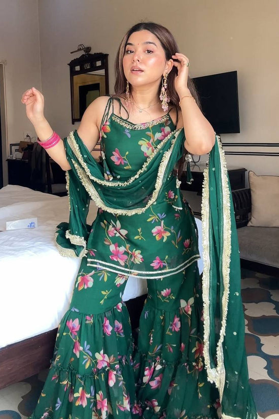 Designer Floral Plazzo Set with Matching Dupatta