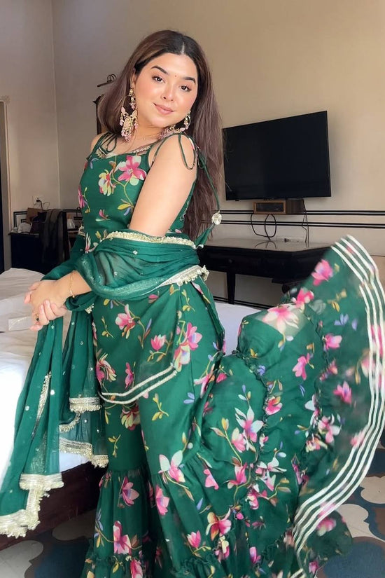 Designer Floral Plazzo Set with Matching Dupatta