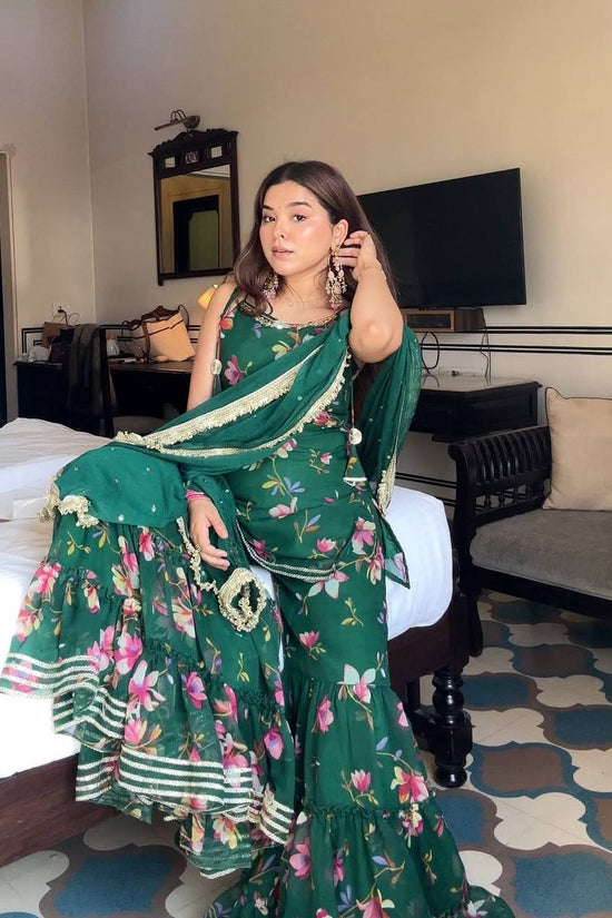 Designer Floral Plazzo Set with Matching Dupatta