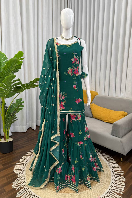 Designer Floral Plazzo Set with Matching Dupatta