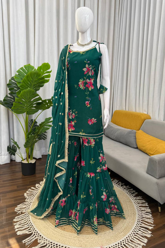 Designer Floral Plazzo Set with Matching Dupatta