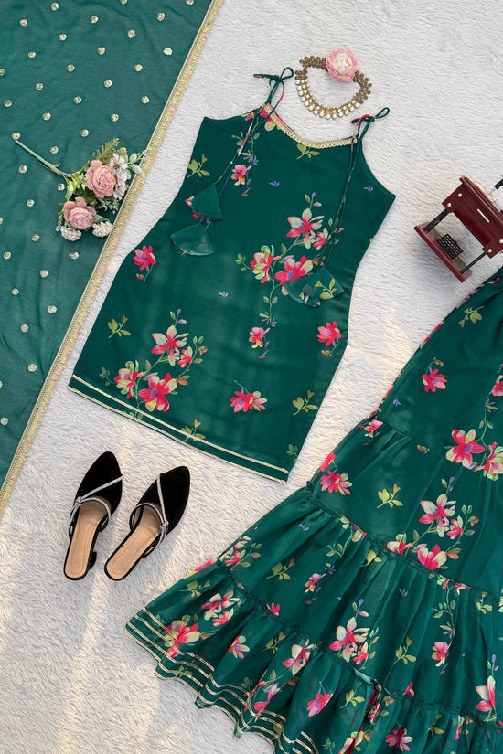 Designer Floral Plazzo Set with Matching Dupatta