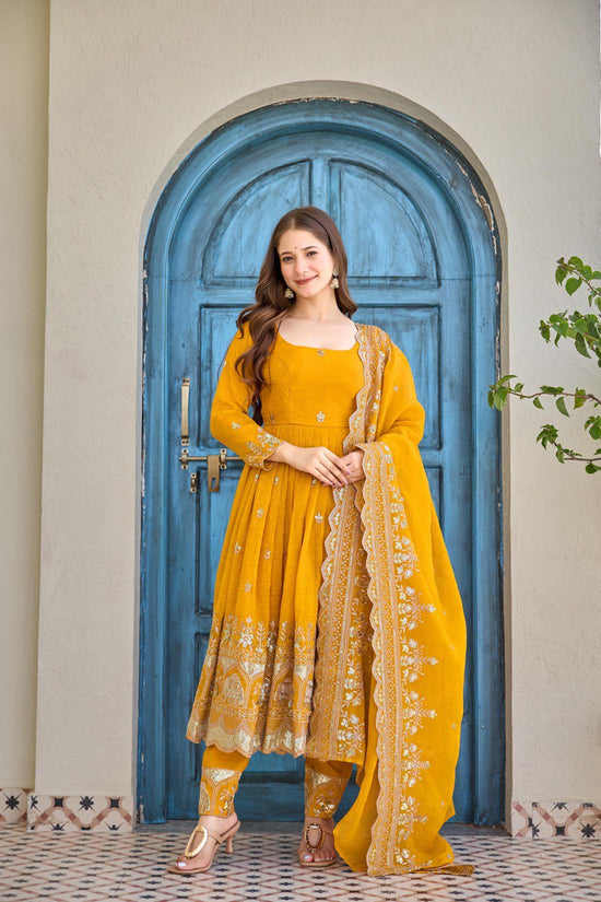 Golden Mustard Embroidered Anarkali Set