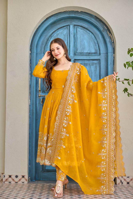 Golden Mustard Embroidered Anarkali Set