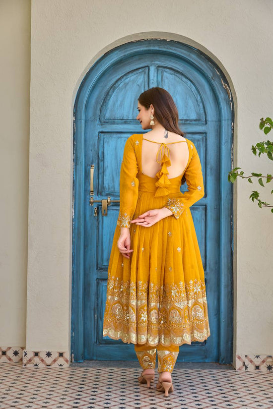 Golden Mustard Embroidered Anarkali Set