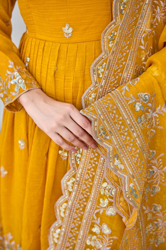 Golden Mustard Embroidered Anarkali Set