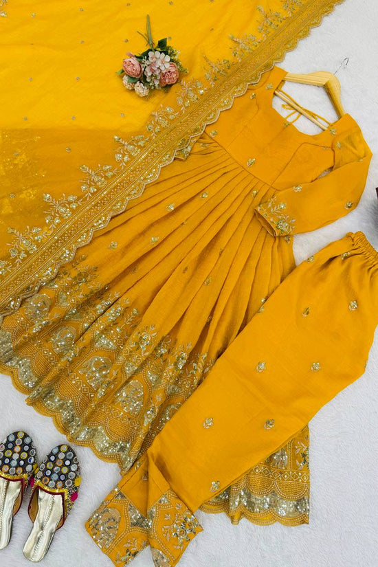 Golden Mustard Embroidered Anarkali Set