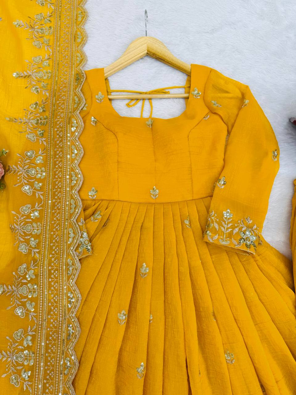Golden Mustard Embroidered Anarkali Set