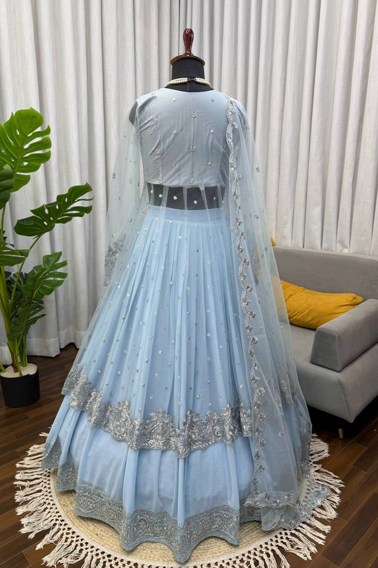 Sky Color Faux Georgette Fabric Sequence Work Lehenga Gown