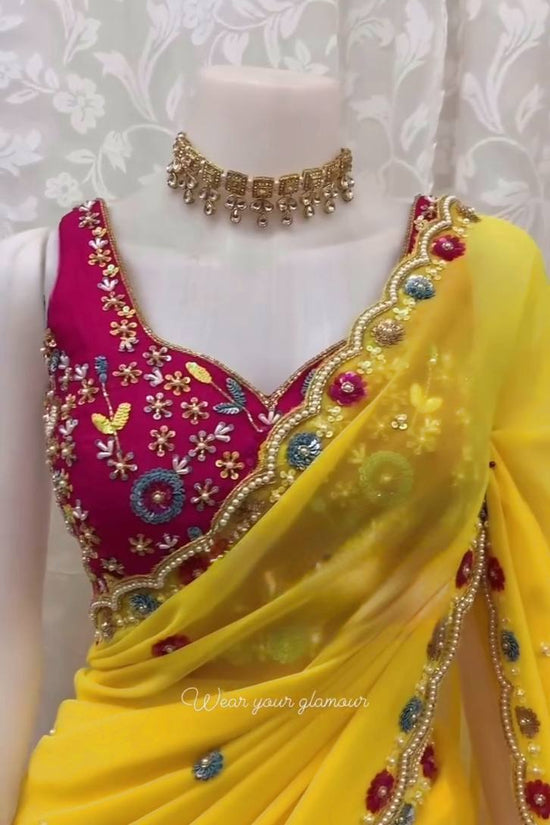 FAUX GEORGETTE SEQUENCE MOTI WORK DESIGNER SAREE