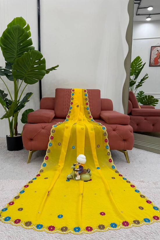 FAUX GEORGETTE SEQUENCE MOTI WORK DESIGNER SAREE