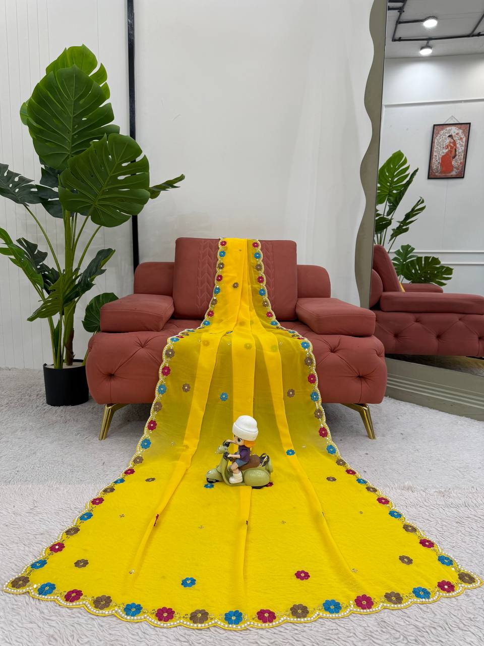 FAUX GEORGETTE SEQUENCE MOTI WORK DESIGNER SAREE