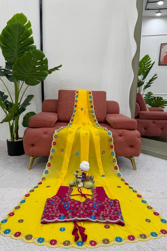 FAUX GEORGETTE SEQUENCE MOTI WORK DESIGNER SAREE