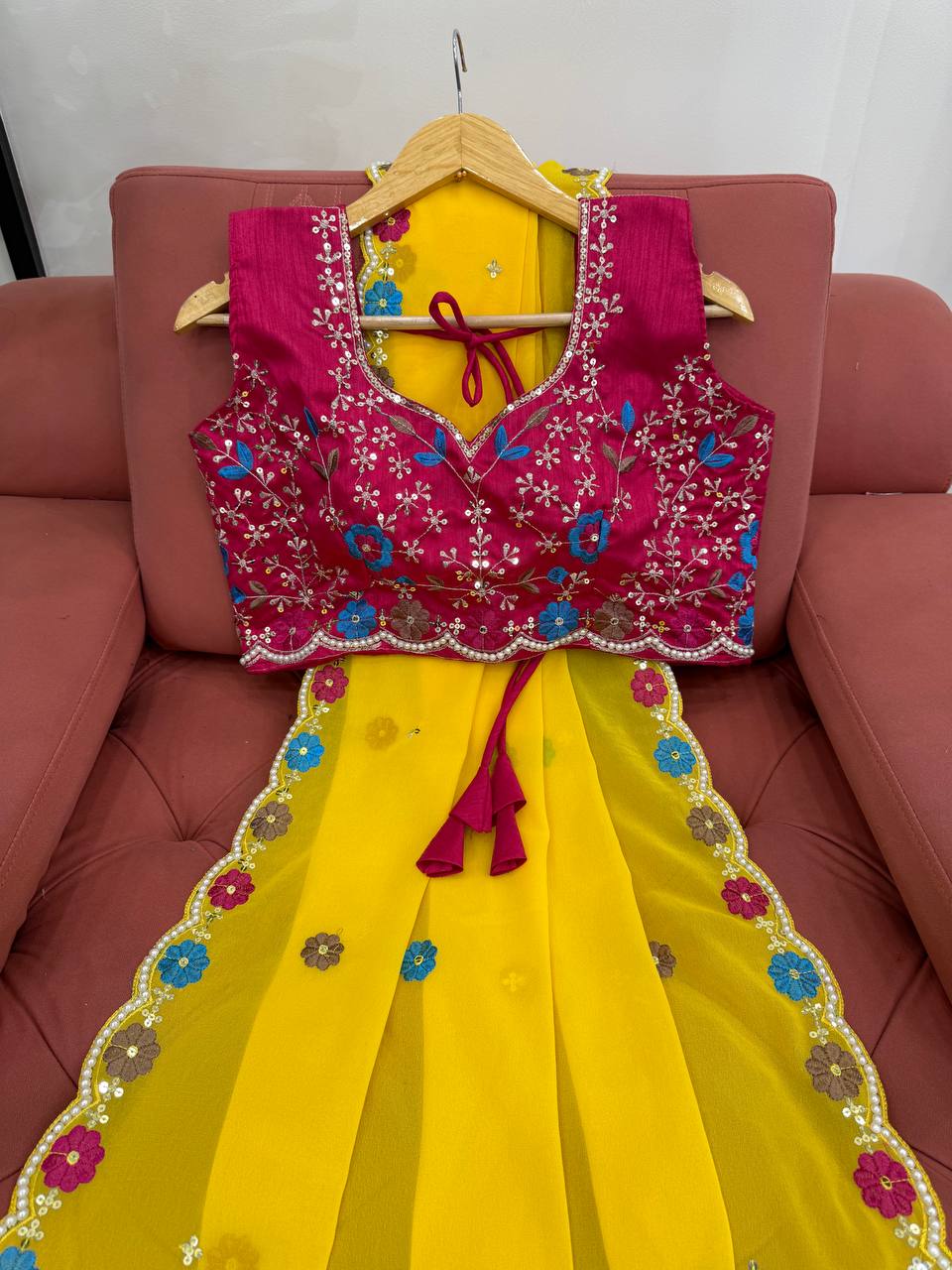 FAUX GEORGETTE SEQUENCE MOTI WORK DESIGNER SAREE