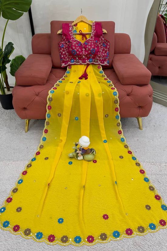 FAUX GEORGETTE SEQUENCE MOTI WORK DESIGNER SAREE