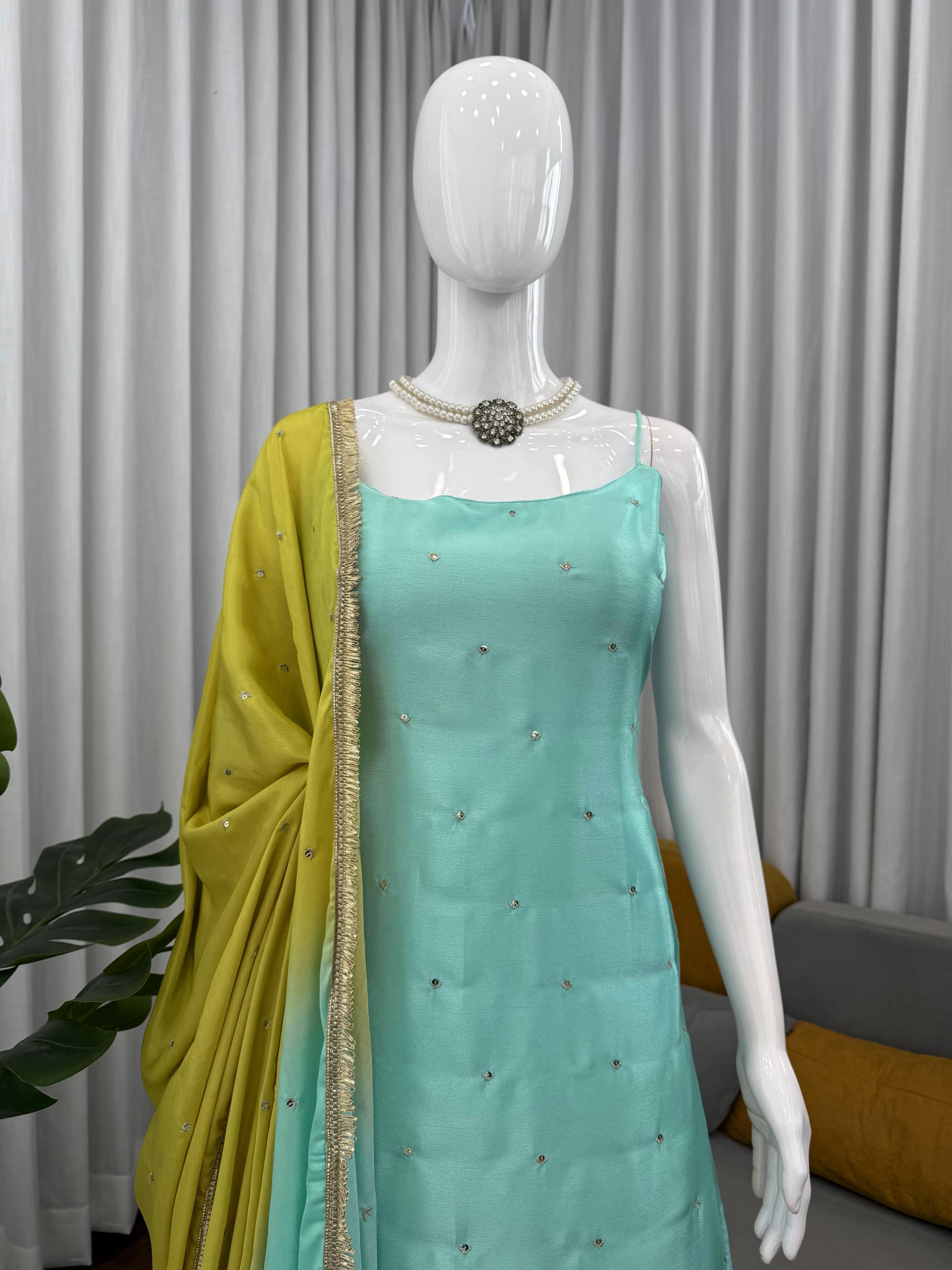 Aqua & Lime Elegance Palazzo Set
