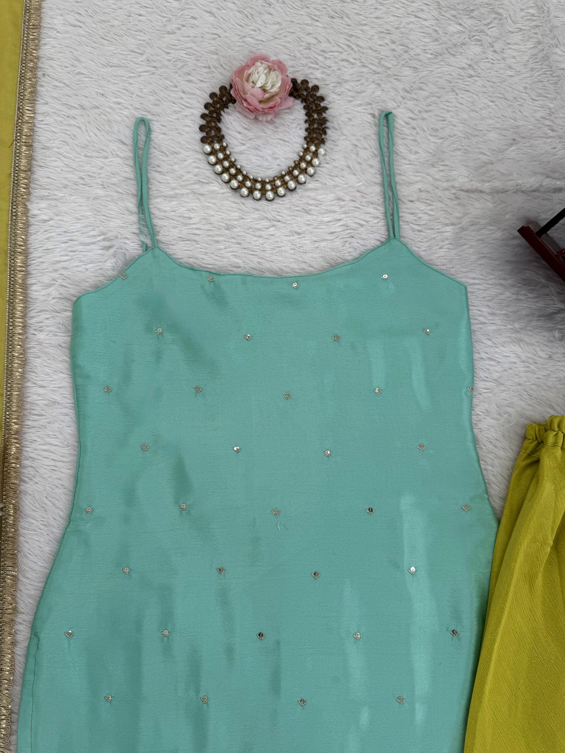 Aqua & Lime Elegance Palazzo Set