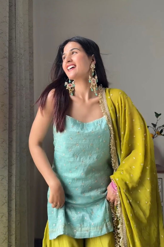 Aqua & Lime Elegance Palazzo Set