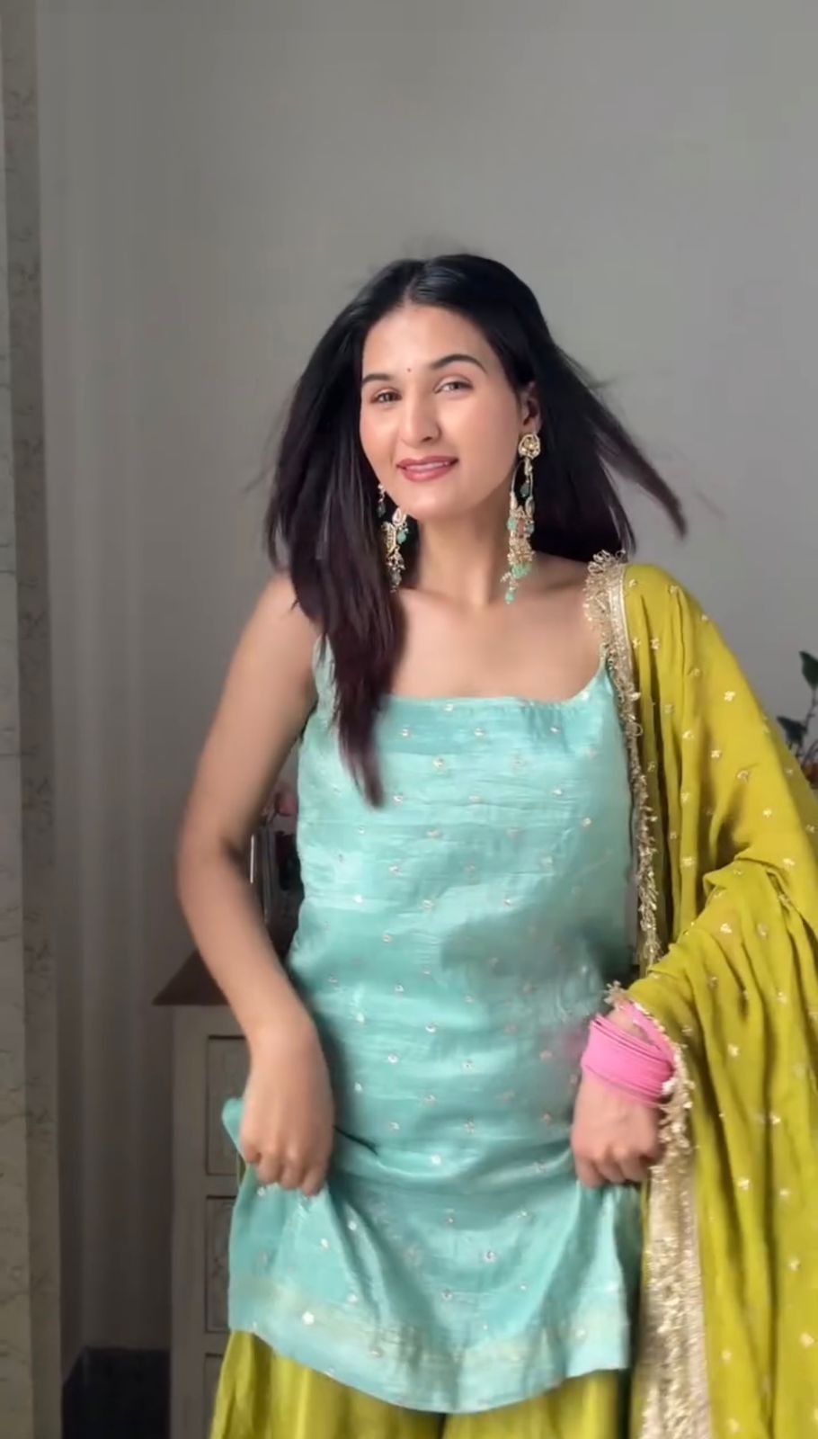 Aqua & Lime Elegance Palazzo Set