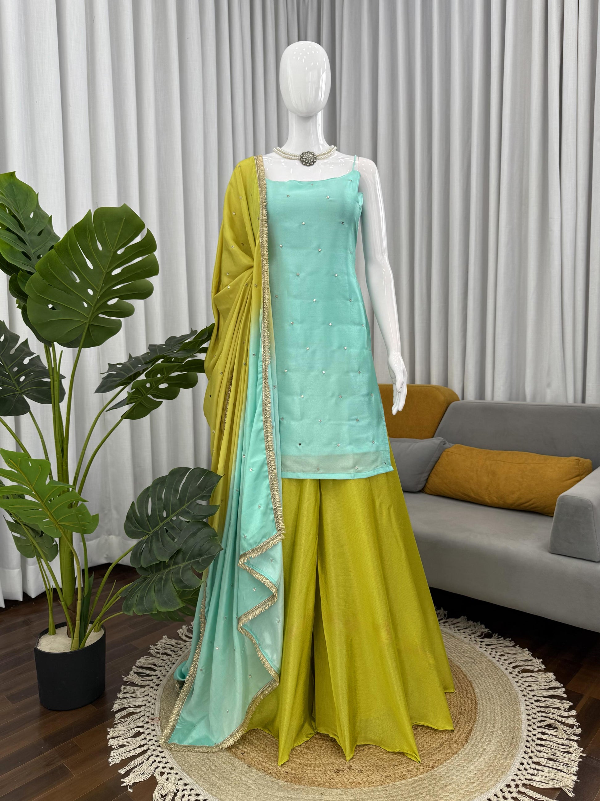 Aqua & Lime Elegance Palazzo Set