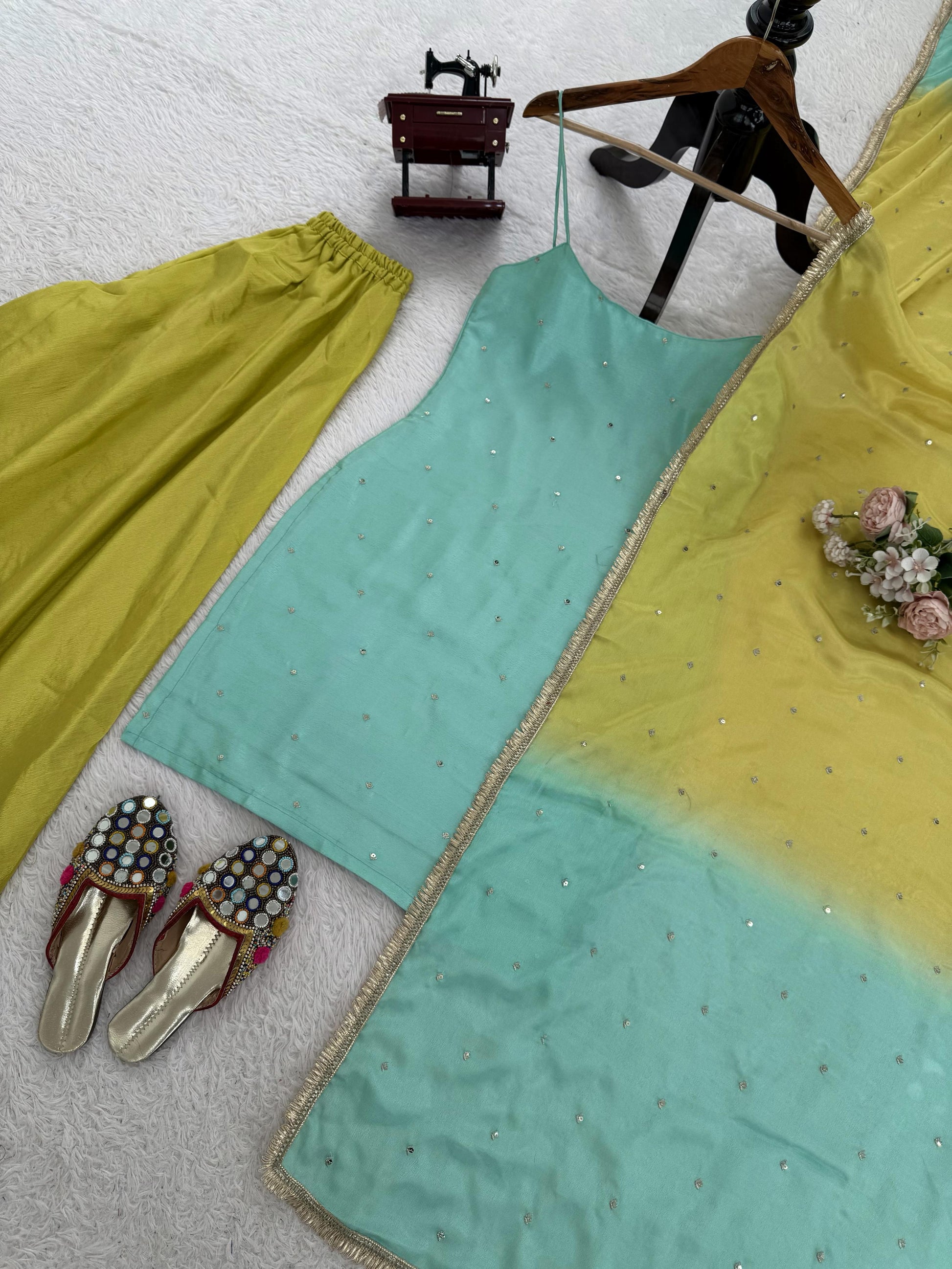 Aqua & Lime Elegance Palazzo Set