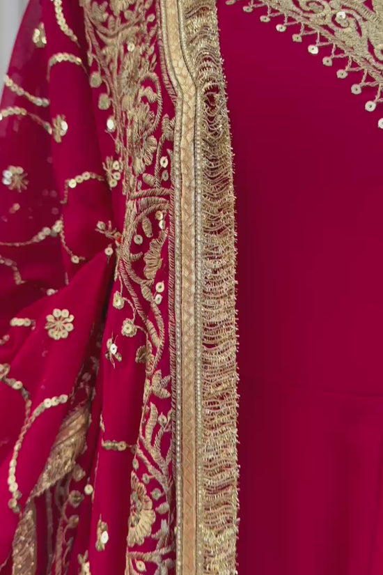 Red Faux Georgette Sequence Lace Work  Anarkali Salwar Suit