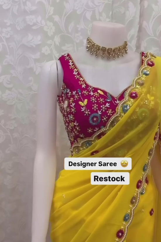 FAUX GEORGETTE SEQUENCE MOTI WORK DESIGNER SAREE