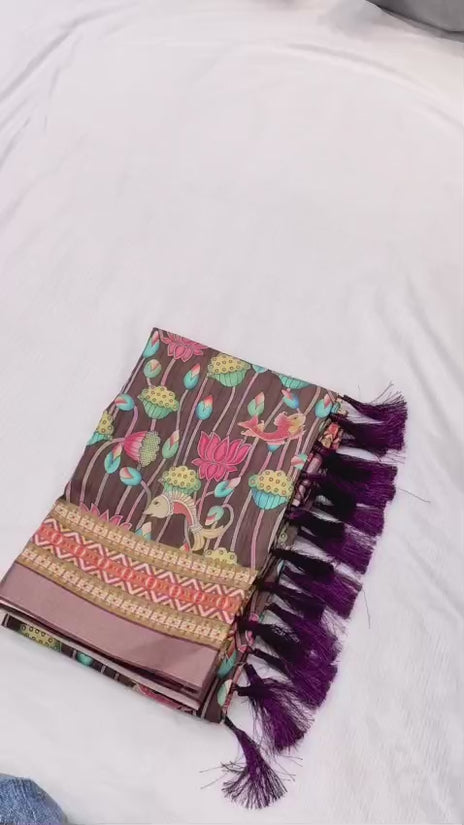 SOFT TUSSAR SILK PRINTED SAREE KALAMKARI COLLECTIONS