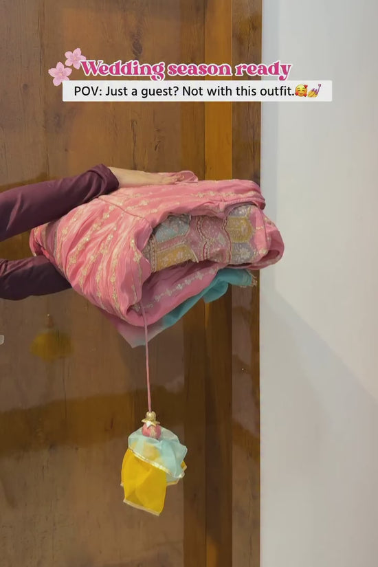 Blush Pink Anarkali Gown with Sky Blue Dupatta