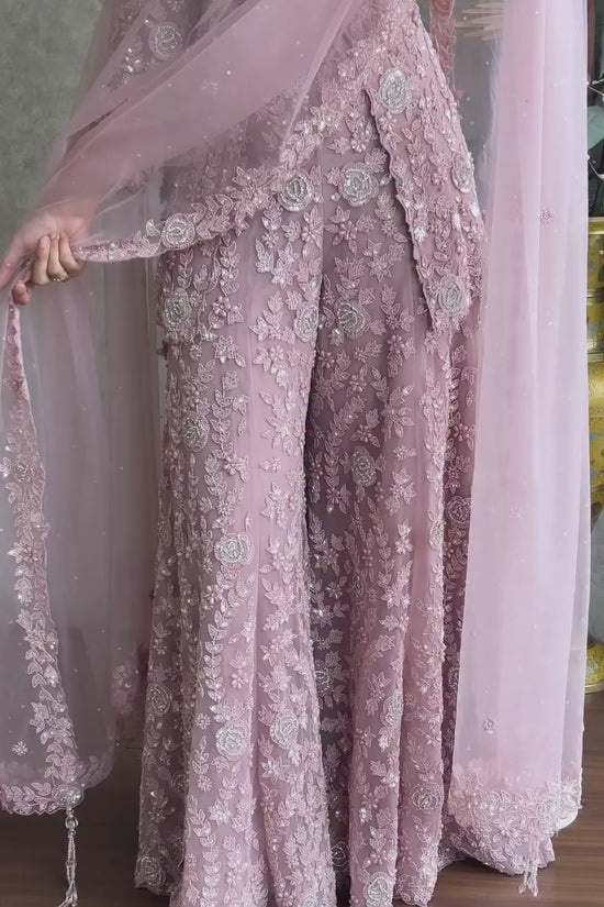 Blush Pink Embroidered Palazzo Set with Cape Dupatta