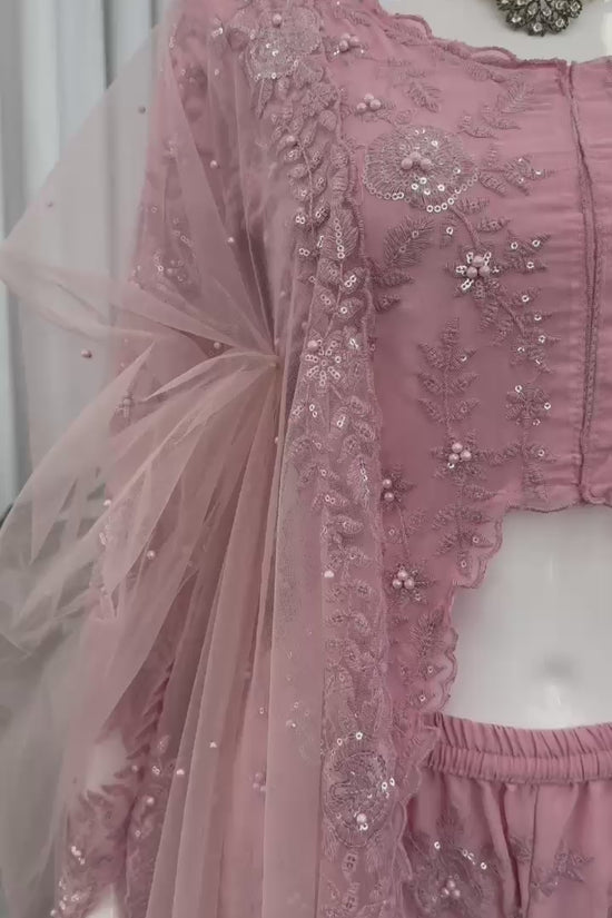 Blush Pink Embroidered Palazzo Set with Cape Dupatta