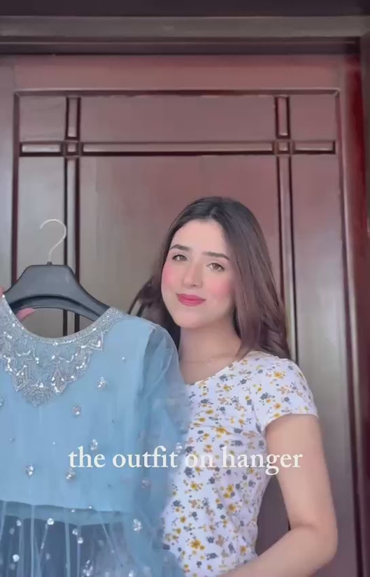 Sky Color Faux Georgette Fabric Sequence Work Lehenga Gown