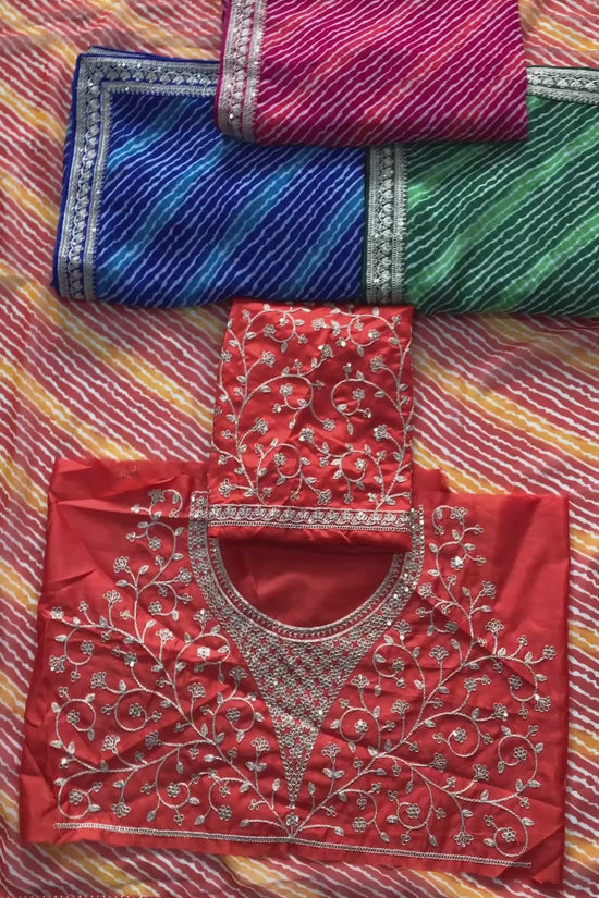 Festive Wear Leheriya Saree with Work  Designer Border and work blouse