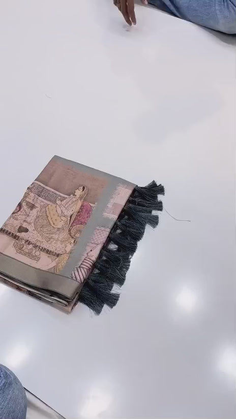 SOFT TUSSAR SILK PRINTED SILK SAREE