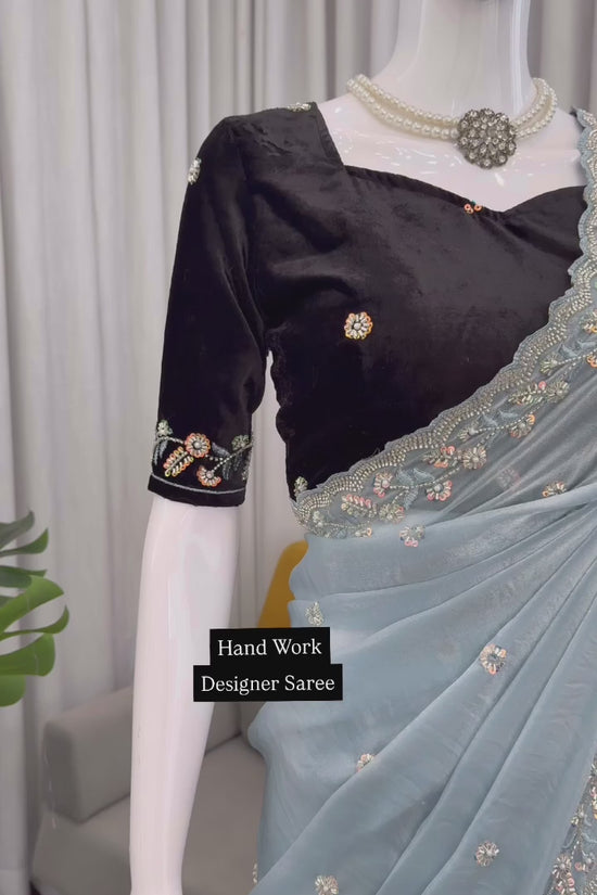 Elegant Sky Blue Designer Saree