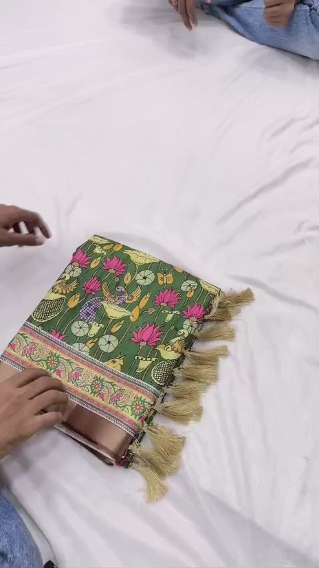 SOFT TUSSAR SILK PRINTED SAREE KALAMKARI COLLECTIONS