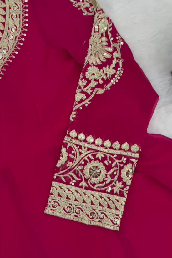 Red Faux Georgette Sequence Lace Work  Anarkali Salwar Suit