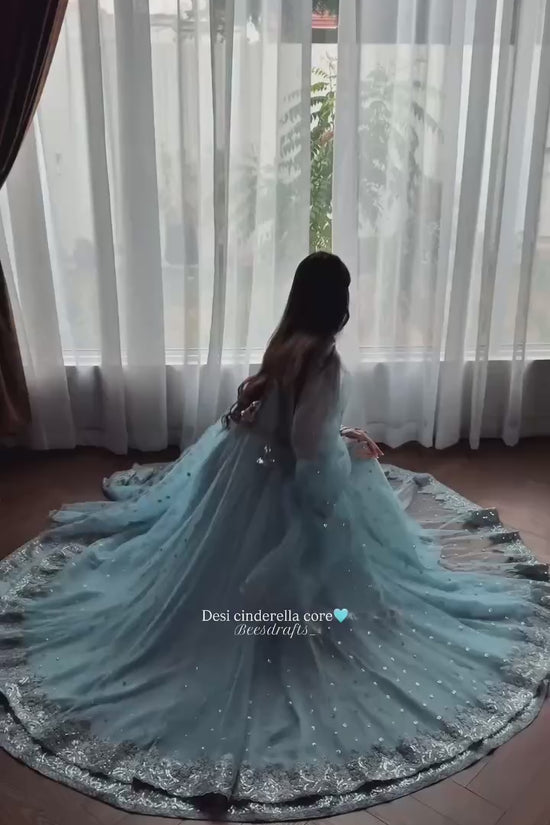 Sky Color Faux Georgette Fabric Sequence Work Lehenga Gown