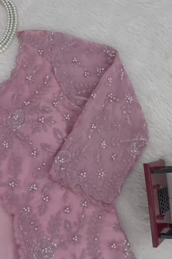 Blush Pink Embroidered Palazzo Set with Cape Dupatta