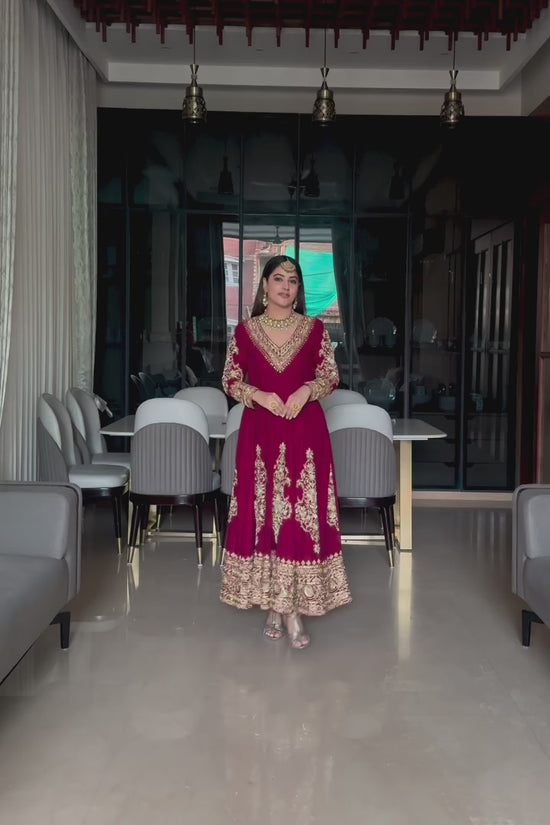 Red Faux Georgette Sequence Lace Work  Anarkali Salwar Suit