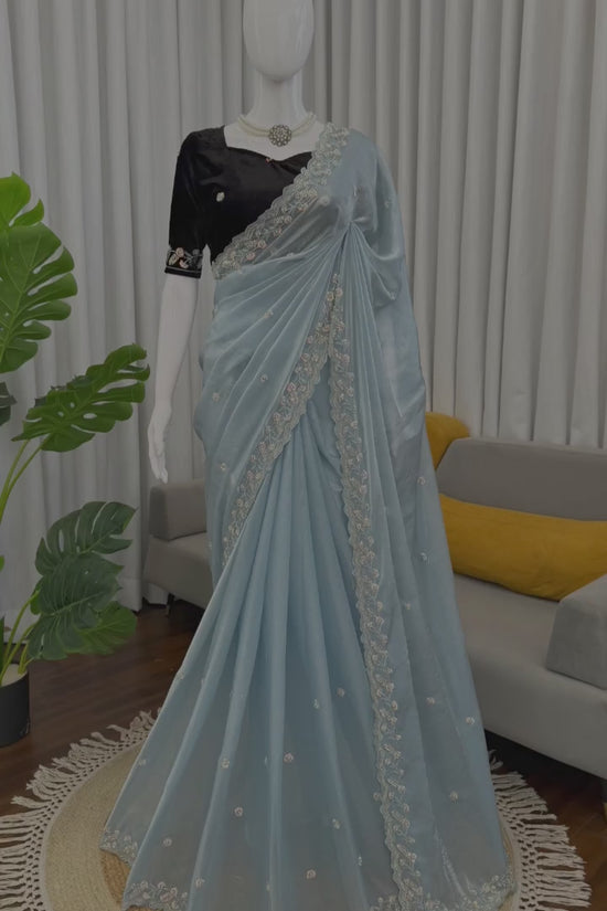 Elegant Sky Blue Designer Saree