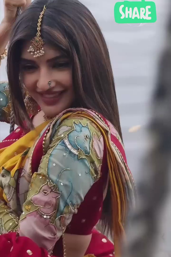 “Red Kalamkari Border Lehenga Set”