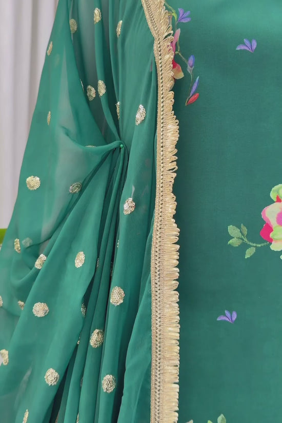 Designer Floral Plazzo Set with Matching Dupatta