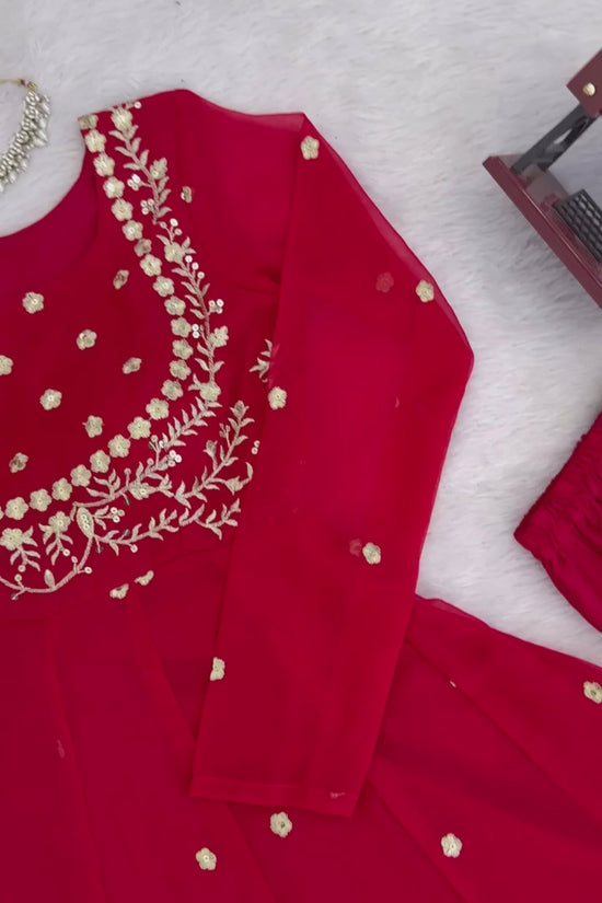 Designer Red Pari Gown With Pent Set – Elegant Ethnic Wear