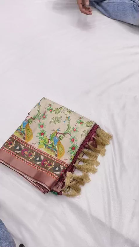 SOFT TUSSAR SILK PRINTED SAREE KALAMKARI COLLECTIONS