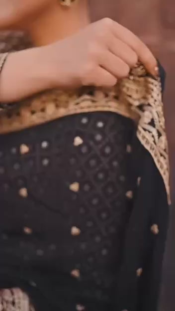 “Black Gold-Embroidered Festive Saree”