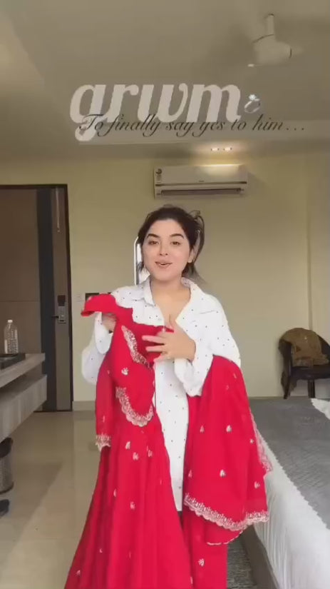 Elegant Ruby Flared Anarkali Gown