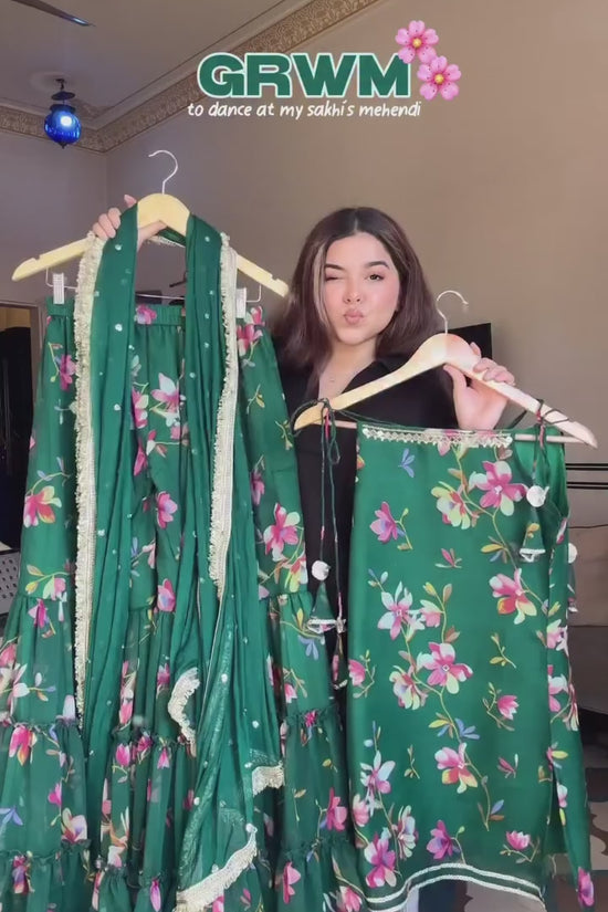 Designer Floral Plazzo Set with Matching Dupatta